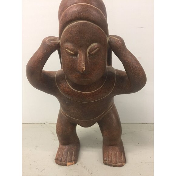 Vintage 1973 Ceramic Terracotta Mayan Figurine Male Carrying Water Basket Made I - Picture 2 of 10